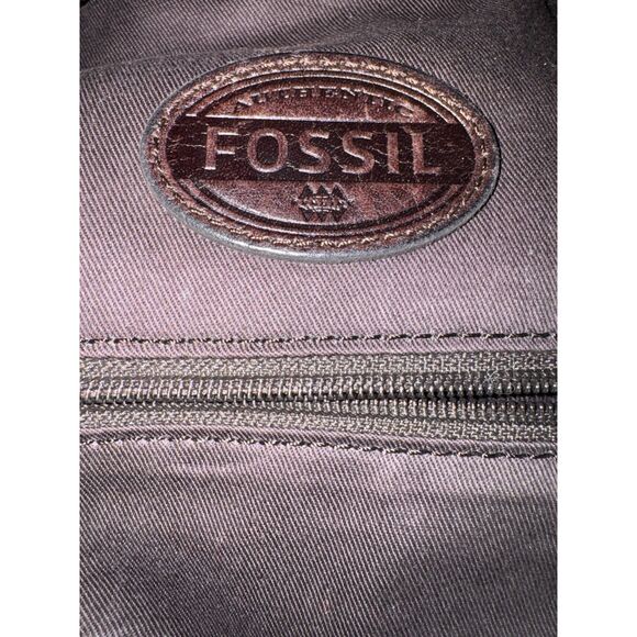 Fossil Plaid Backpack Red Tartan Canvas Bag Leather Trim Travel Work School - Picture 8 of 9